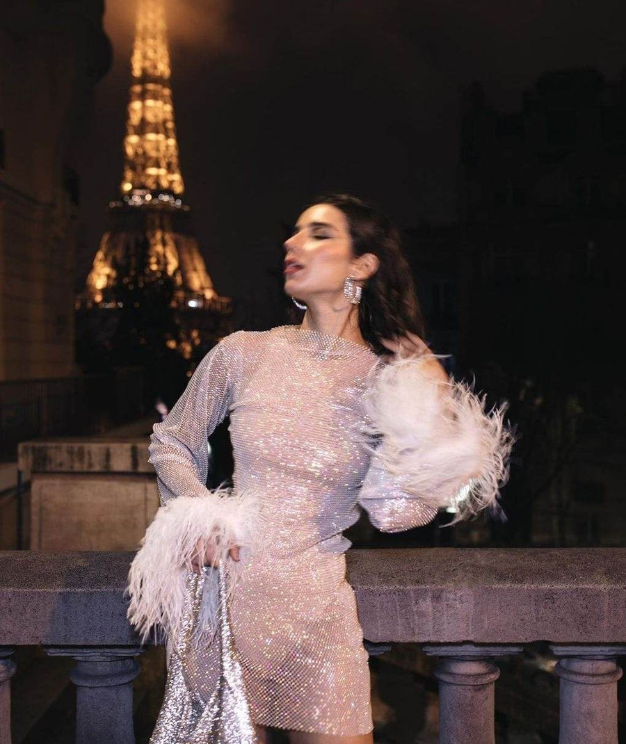 White fur rhinestone dress - GPLT