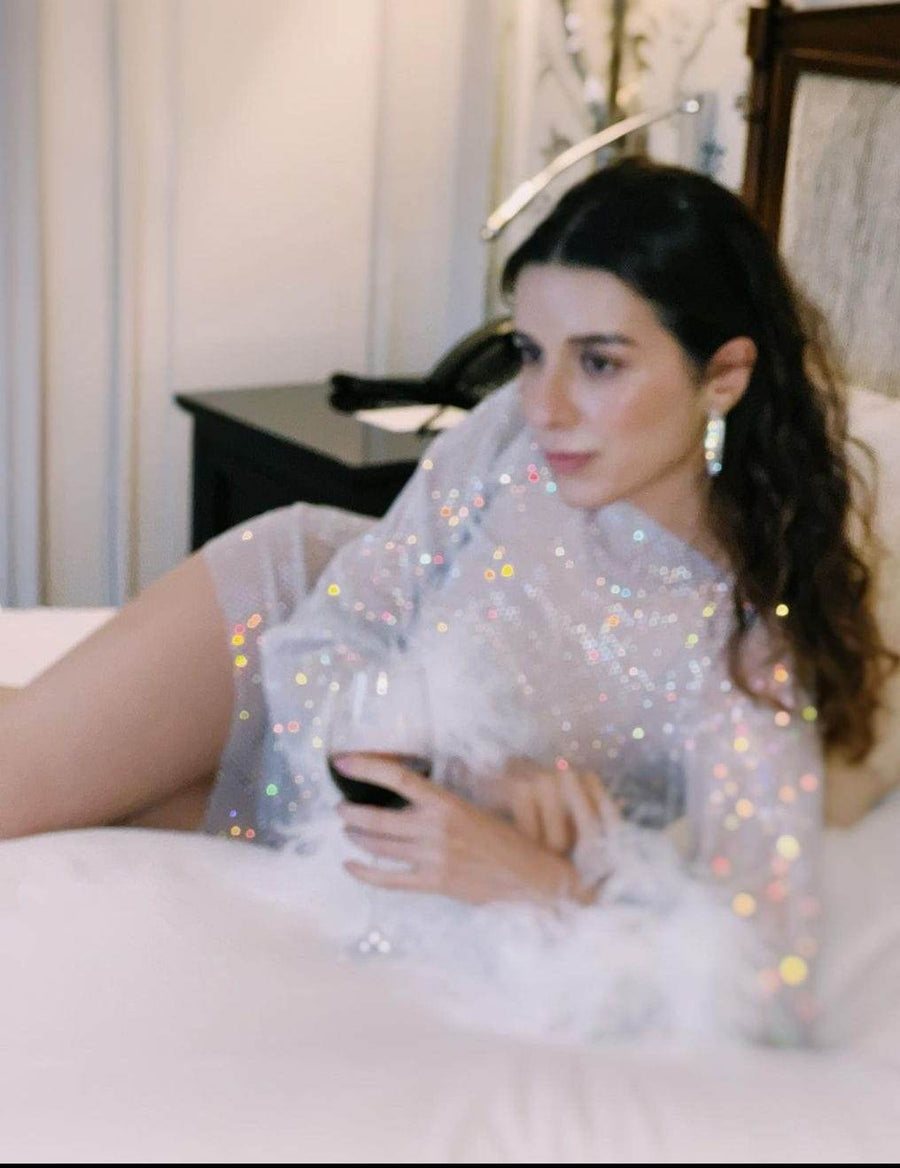 White fur rhinestone dress - GPLT