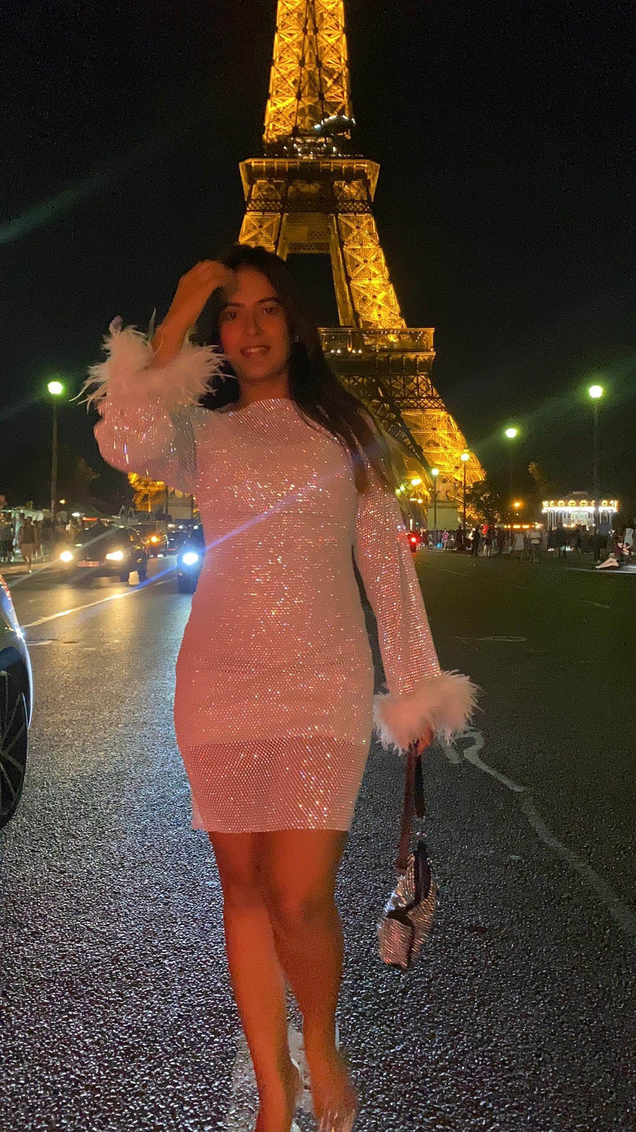 White fur rhinestone dress - GPLT