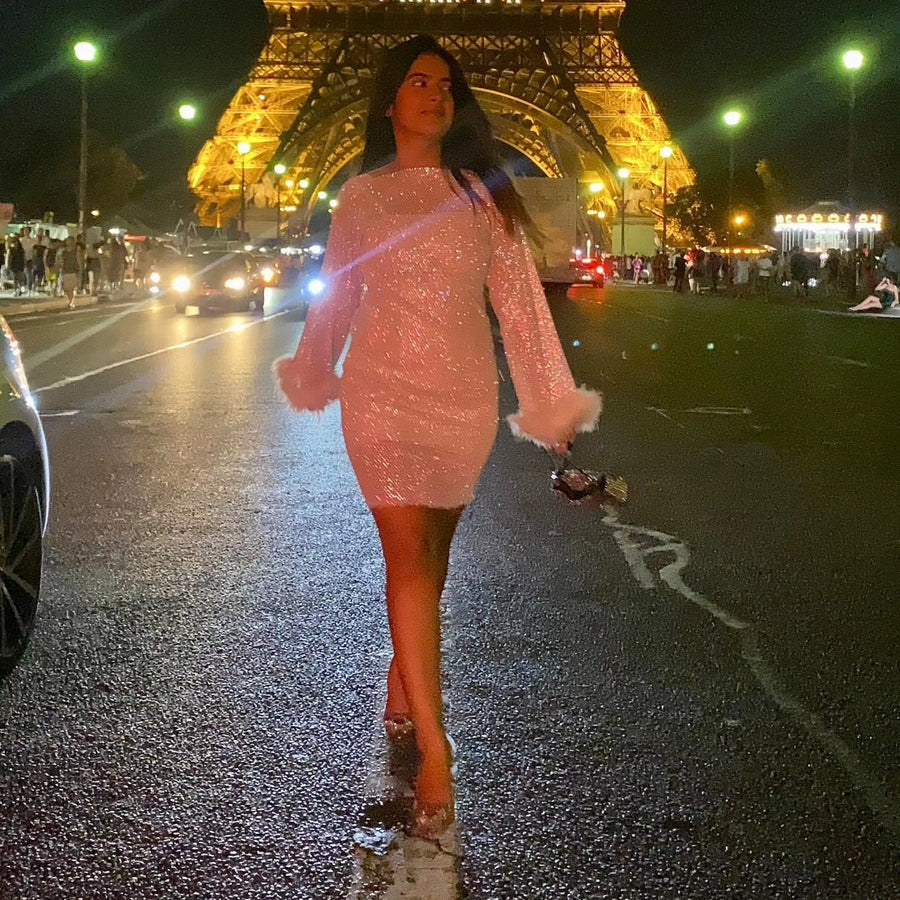 White fur rhinestone dress - GPLT