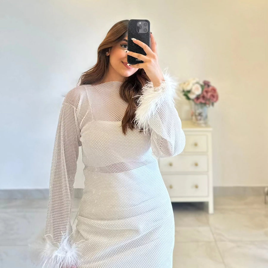 White fur rhinestone dress - GPLT