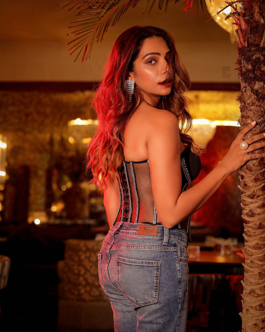 Rhinestone crystal corset Top