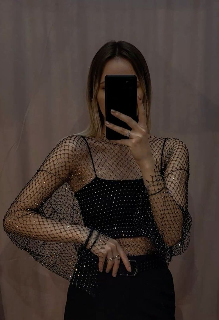 Rhinestone Full sleeves mesh top