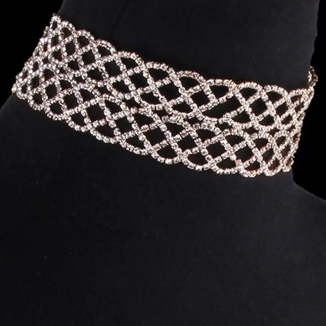Rhinestone choker body chain necklace