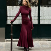 Burgundy Full sleeves Dress