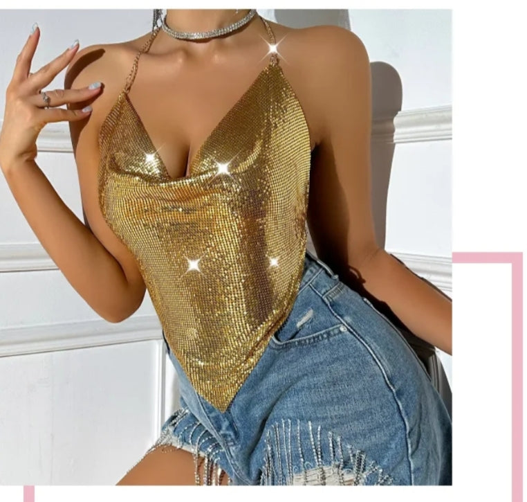 Shimmering halter neck top