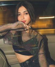 Rhinestone sleeves top