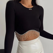 Full Sleeve Rhinestone Crop Top