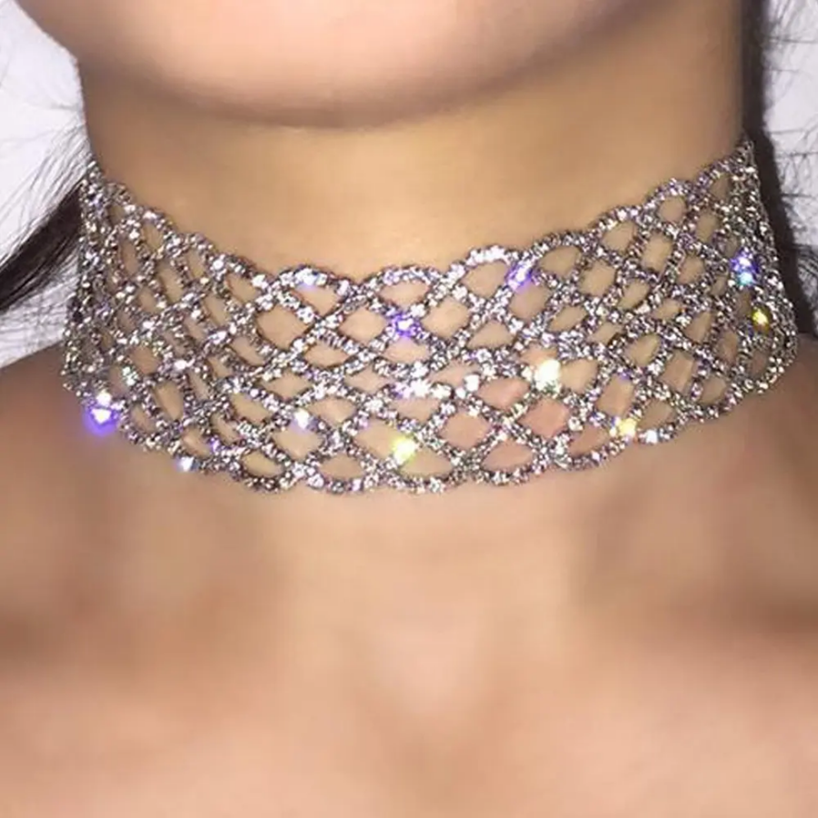 Rhinestone choker body chain necklace