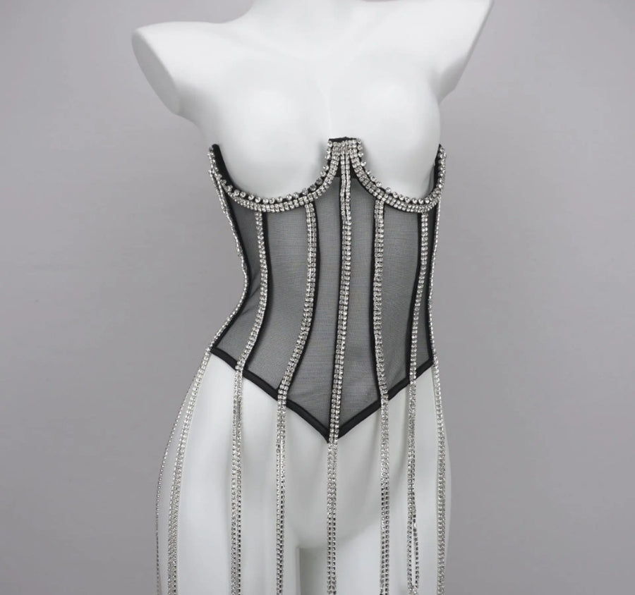 Rhinestone corset bandage top