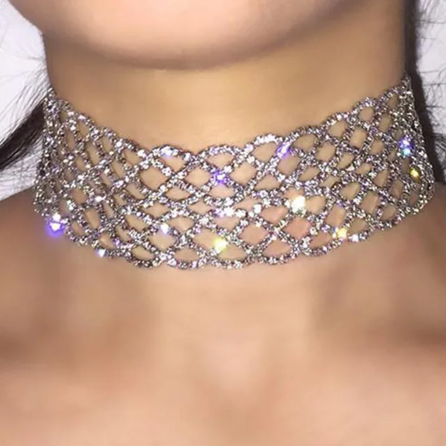 Rhinestone choker body chain necklace