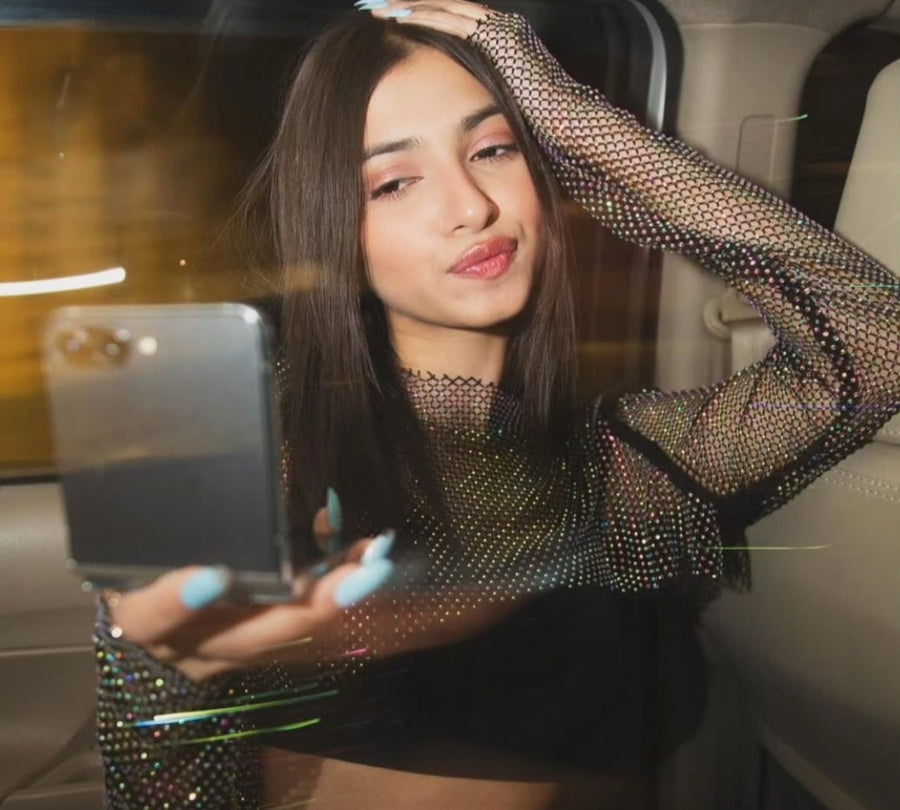 Rhinestone sleeves top