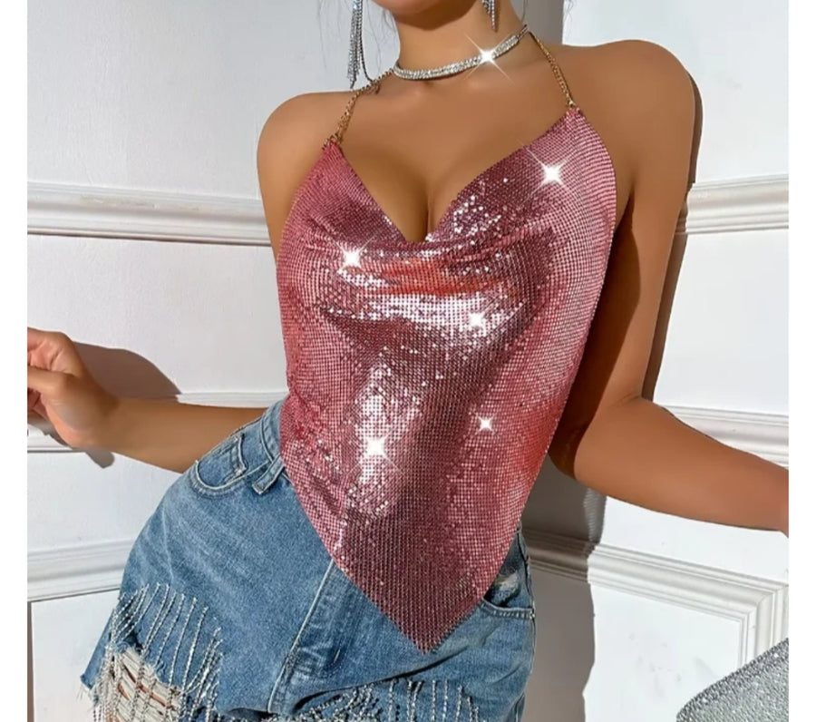 Shimmering halter neck top