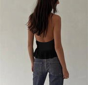 Embellished halter v neck top