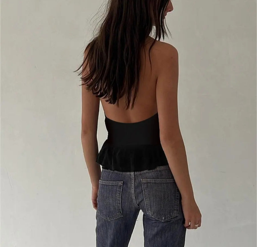 Embellished halter v neck top