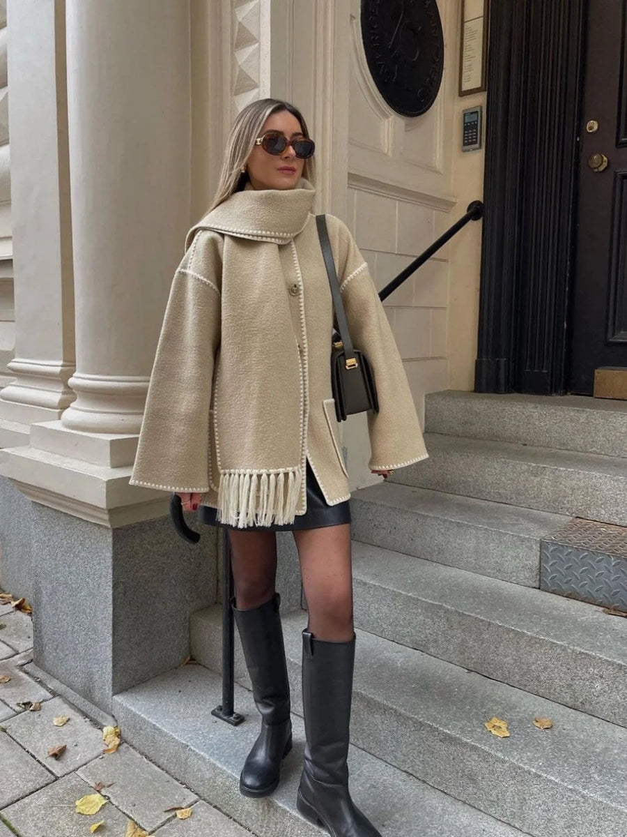 French style coat with scarf