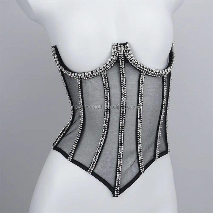 Rhinestone crystal corset Top