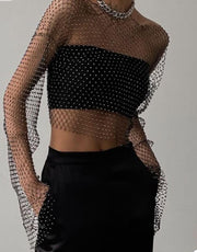 Rhinestone Full sleeves mesh top