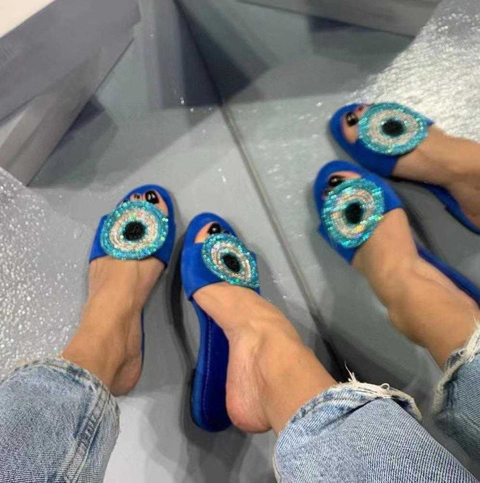 Rhinestone Evil Eye Party Sandals