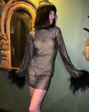 Black rhinestone fur dress