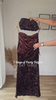 Brown Sequined Long Skirt