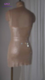 Rhinestone Straps Party Dress Beige