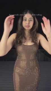 Embellished Brown Rhinestone Dress
