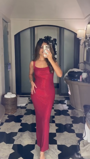 Rhinestone Red Dress Full Length