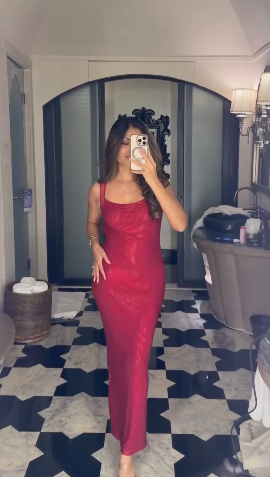 Rhinestone Red Dress Full Length