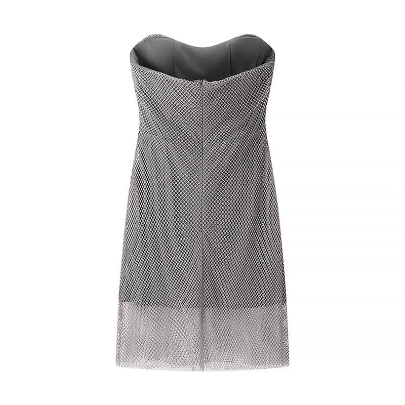 Short Rhinestone Grey Dress