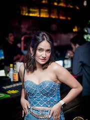 Diamond Beaded Denim Top