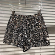 Shiny zipper sequin shorts