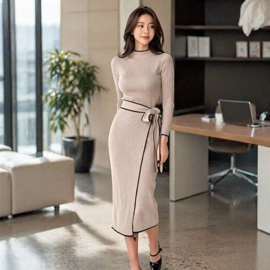 Elegant Knit Wrap Dress