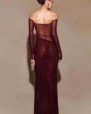 Burgundy Elegant Rhinestone Gown