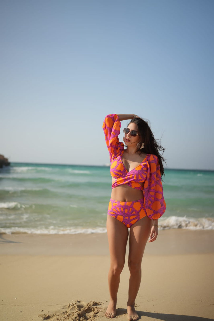 Orange & Pink Coral Crush Coverup Skirt Beachwear