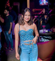 Diamond Beaded Denim Top