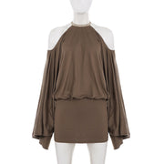 Taupe Butterfly Chain Backless Dress