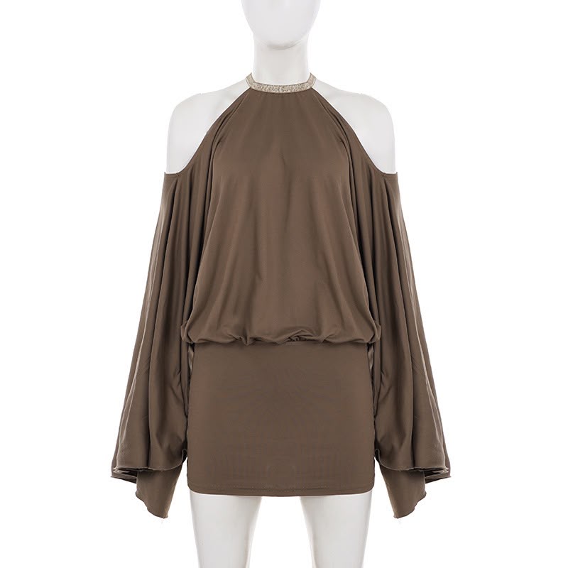 Taupe Butterfly Chain Backless Dress
