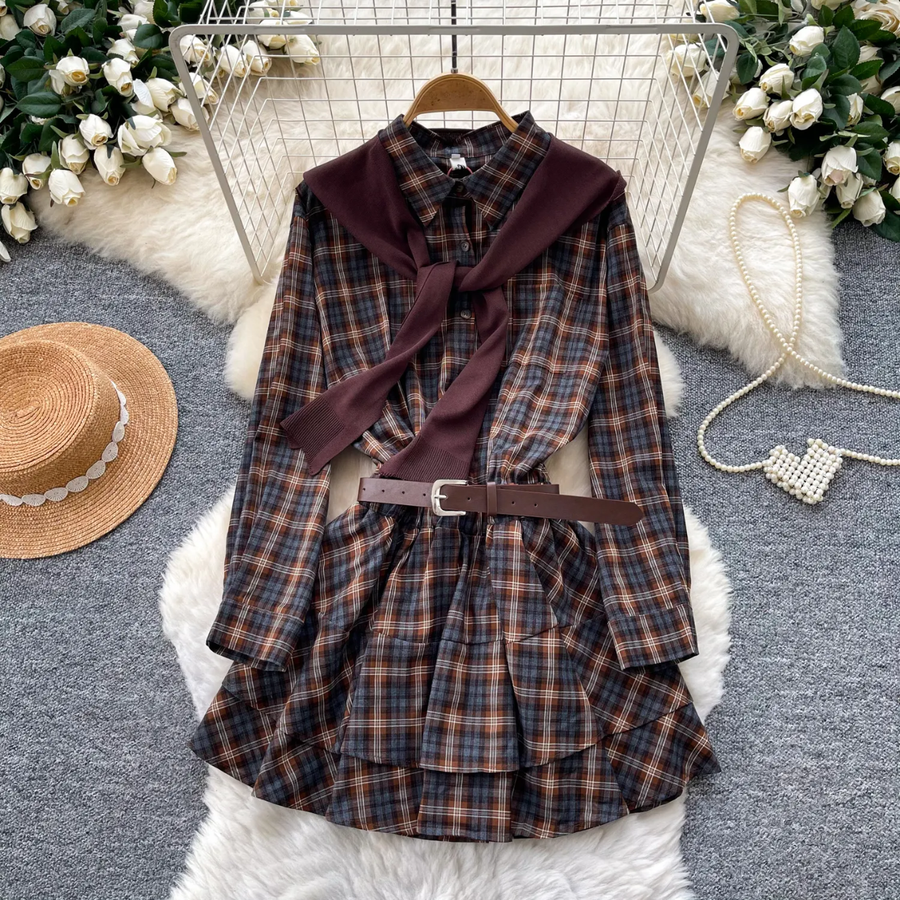Casual Check Dress With Sweatshirt