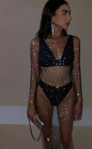 Rhinestone Long Mesh Dress
