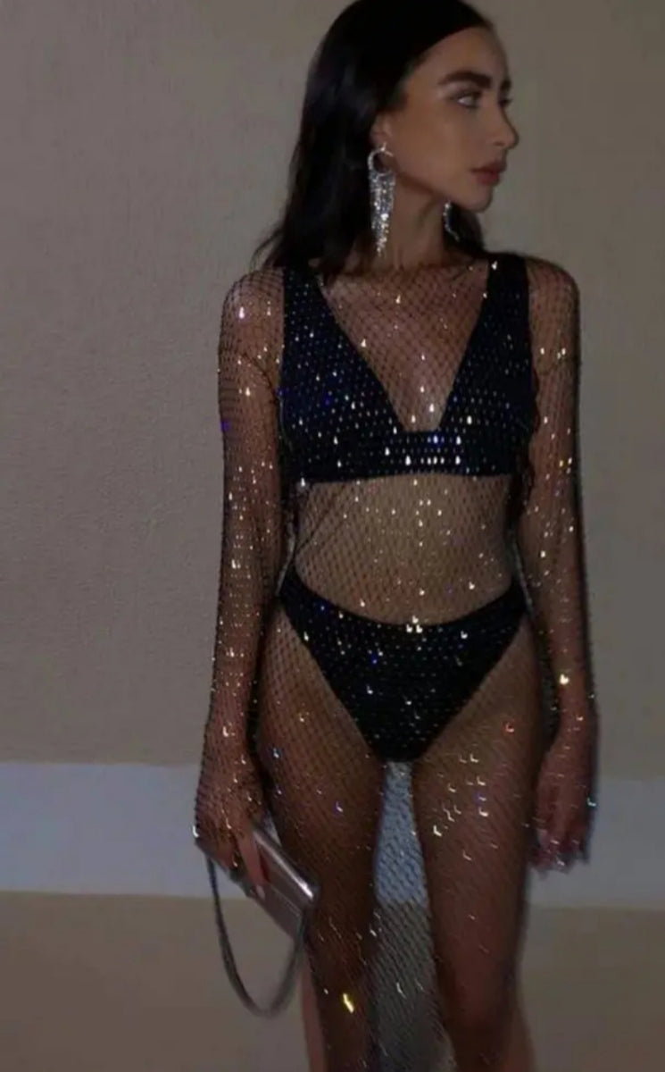 Rhinestone Long Mesh Dress