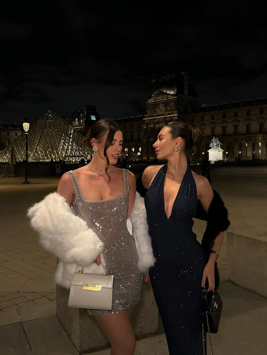 Rhinestone Diamond Backless Dress