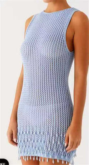 White and blue crochet Pearl Dress