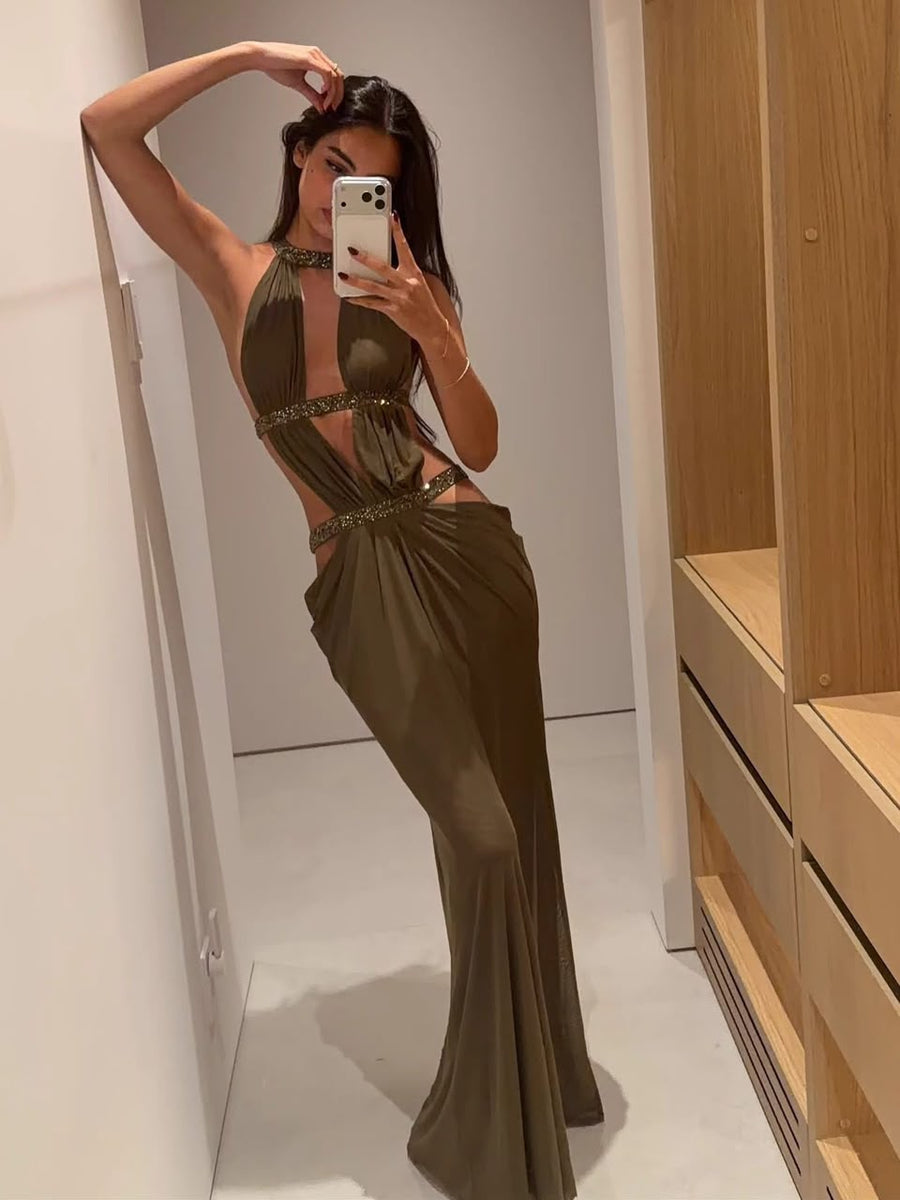 Rhinestone Band Cutout Dress