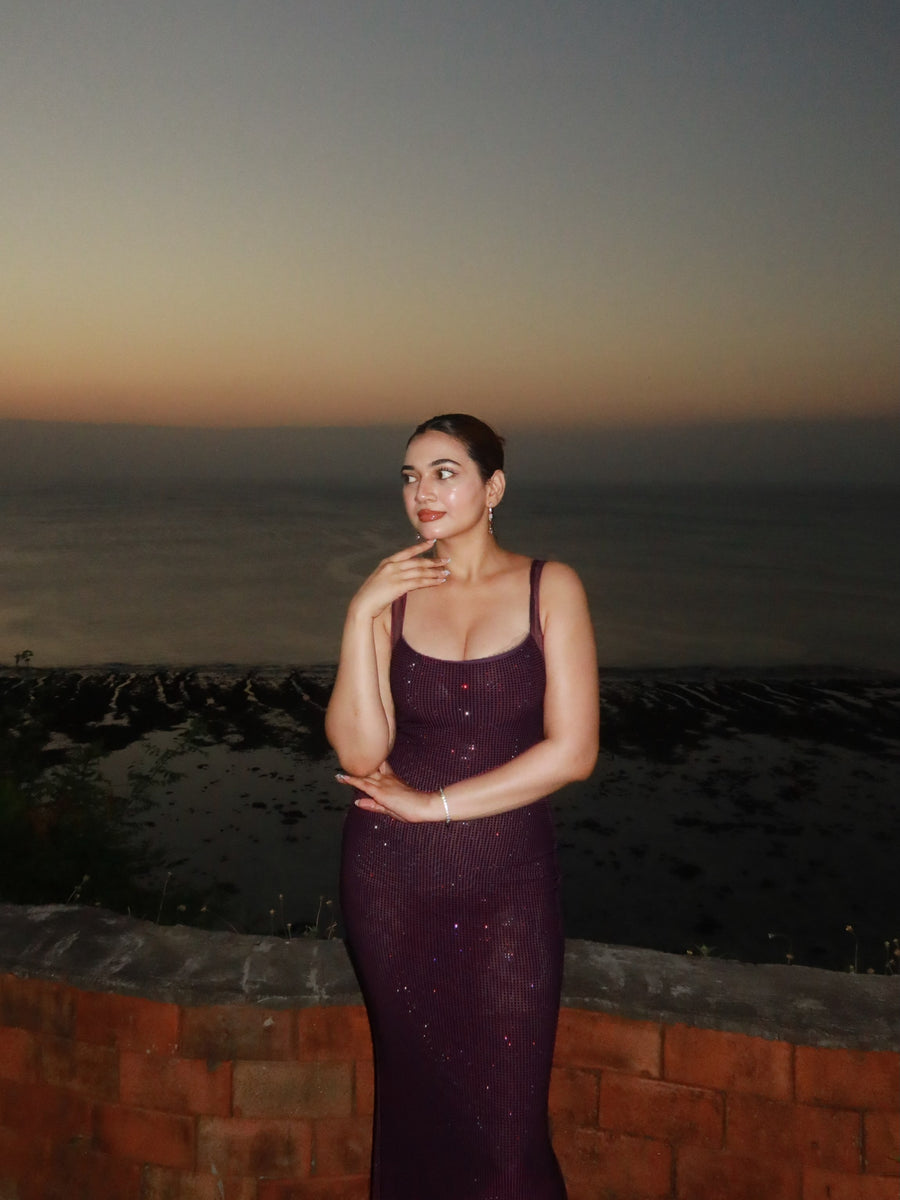 Embellished Purple Rhinestone Dress
