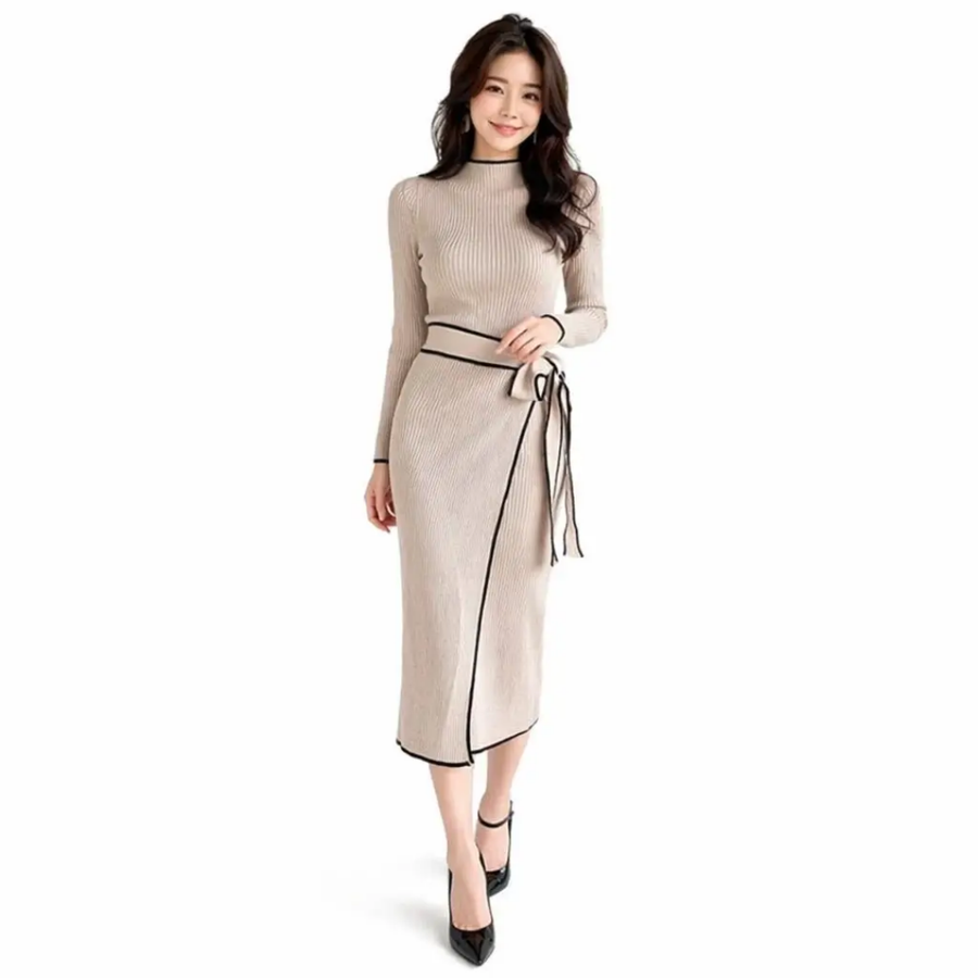 Elegant Knit Wrap Dress