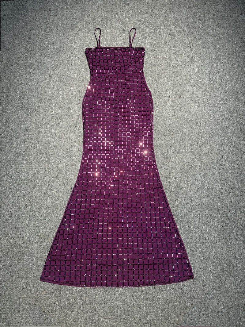 Rhinestone Party Dress Purple