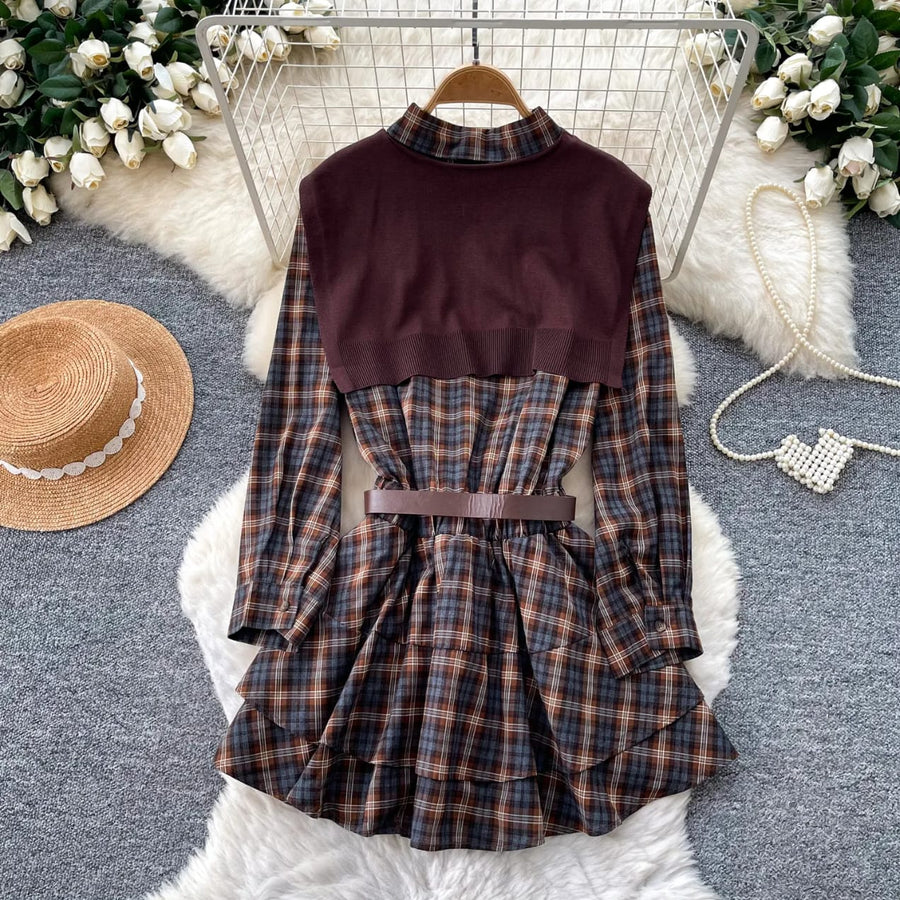 Casual Check Dress With Sweatshirt