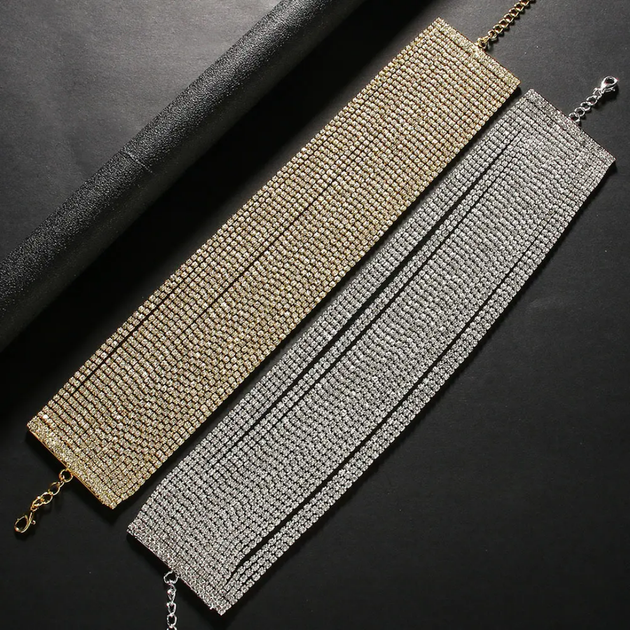 Gold and silver Rhinestone Chain Necklace