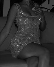 Rhinestone Backless Statement Dress